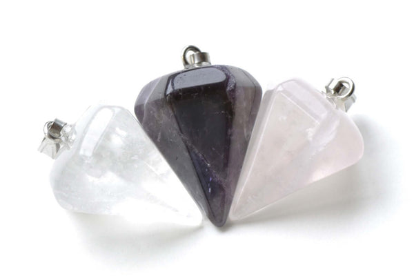 Large Faceted Gemstone Diamond Quartz Pendant Set of 1