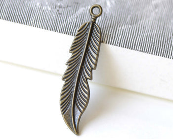 Long Feather Charms Antique Bronze Pendant 11x45mm Set of 10 A8297