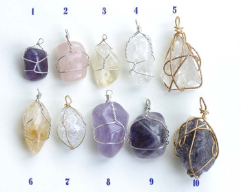 Irregular Wire Wrapped Nugget Rock Crystal/Amethyst/Citrine/Rose Quartz Pendant Set of 1