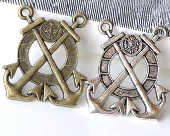 Double Anchor Life Ring Charm Pendants Antique Bronze/Silver Set of 5