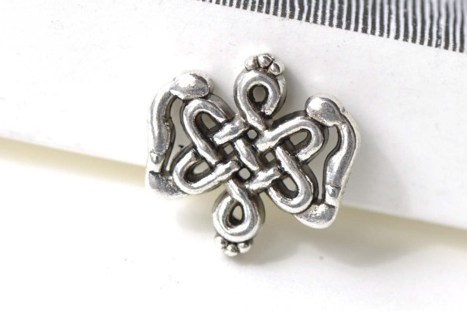Chinese Knot Beads Antique Silver Finish 18x20mm Set of 10 A8309