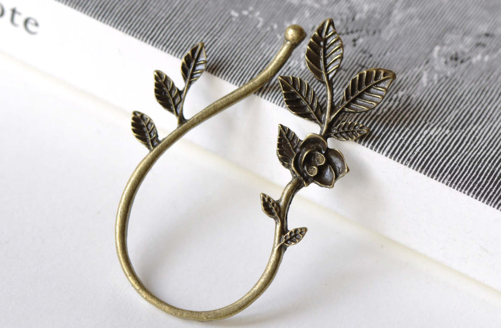 Antique Bronze Vine Leaf Rose Flower Hook Earwire Set of 10 A8321