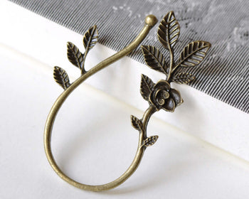 Antique Bronze Vine Leaf Rose Flower Hook Earwire Set of 10 A8321
