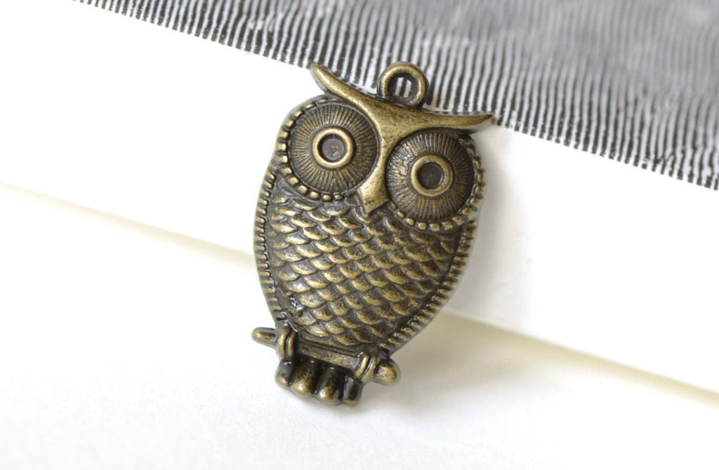 Owl Charms Antique Bronze Pendants 18x28mm Set of 10 A8322