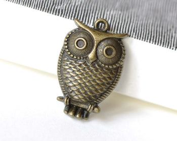 Owl Charms Antique Bronze Pendants 18x28mm Set of 10 A8322