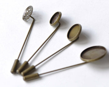 Antique Bronze Stick Pin Clutch Brooch Bezel Cup 10mm/12mm/14mm/16mm/18mm/20mm  Set of 10