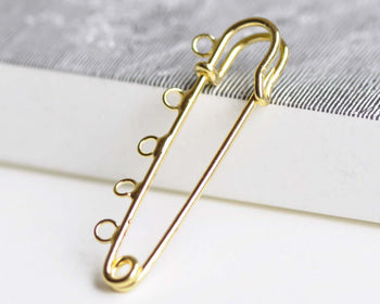 Gold Kilt Pins Five Loops Safety Pin Broochs Set of 10  A8344