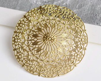 Raw Brass Filigree Large Flower Hat Embellishments Set of 5 A8349