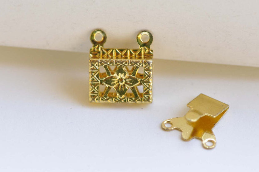 Gold Two Strand Necklace Clasps Square Connector Set of 20 A8353