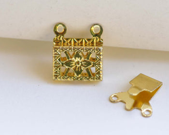 Gold Two Strand Necklace Clasps Square Connector Set of 20 A8353