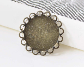 Round Bezel Tray Blank Antique Bronze Settings Lace Edge Set of 10