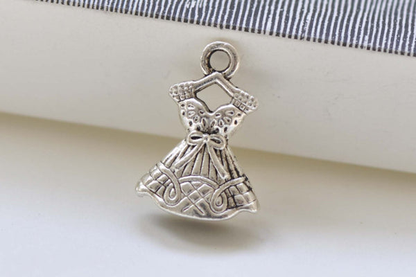 Antique Silver 3D Evening Gown Dress Charm Pendants Set of 20 A8420