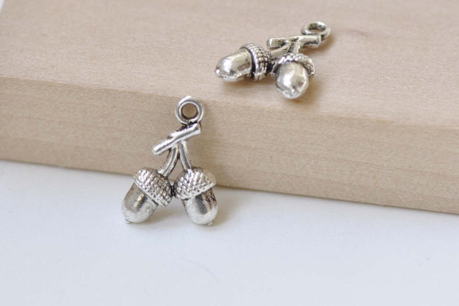 Antique Silver Small Double Pinecones Acorns Charms Set of 20 A8427