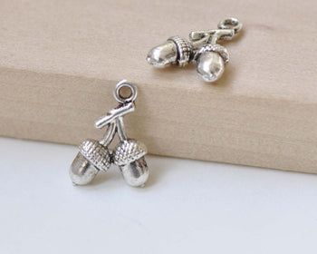 Antique Silver Small Double Pinecones Acorns Charms Set of 20 A8427