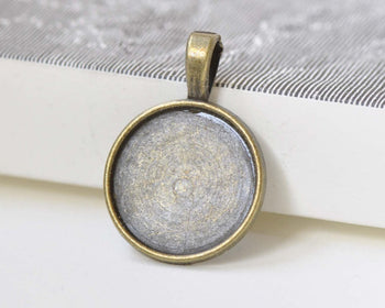 Base Setting - 10 pcs Antique Bronze Big Loop Pendant Tray Base 20mm Cabochon A8451
