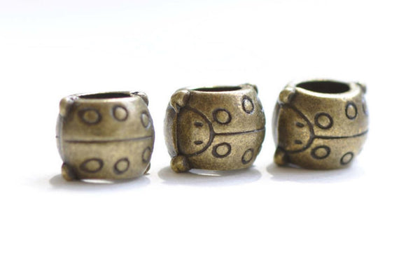 20 pcs Antique Bronze Large Hole Beetle Beads 8x10mm A8459