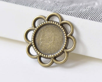 20 pcs Antique Bronze Floral Edge Pendant Tray 14mm Cabochon A8460