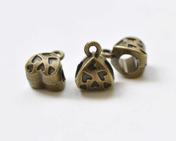 20 pcs Antique Bronze Heart Beads Bails A8476