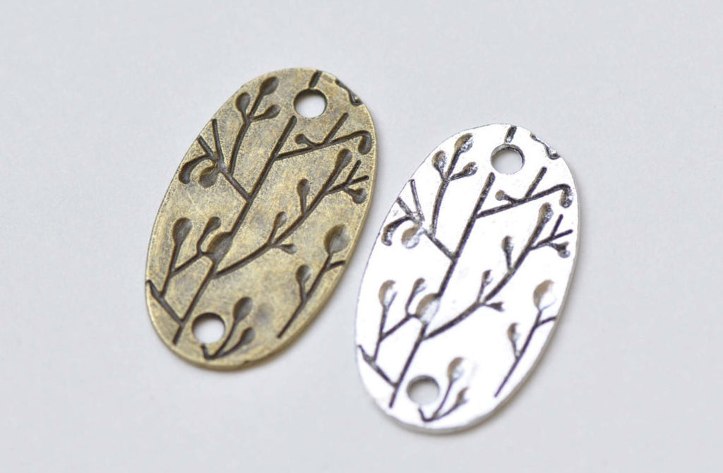 Oval Tree Branch Connector Antique Bronze Silver Charms Set of 10