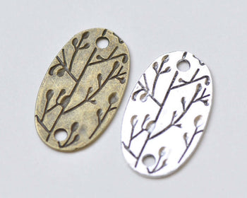Oval Tree Branch Connector Antique Bronze Silver Charms Set of 10