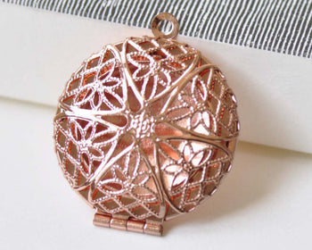 Rose Gold Photo Locket Filigree Pink Memory Pendants Set of 5 A8480