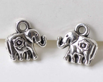 10 pcs Antique Silver Small 3D Flower Elephant Charm Pendants A8530