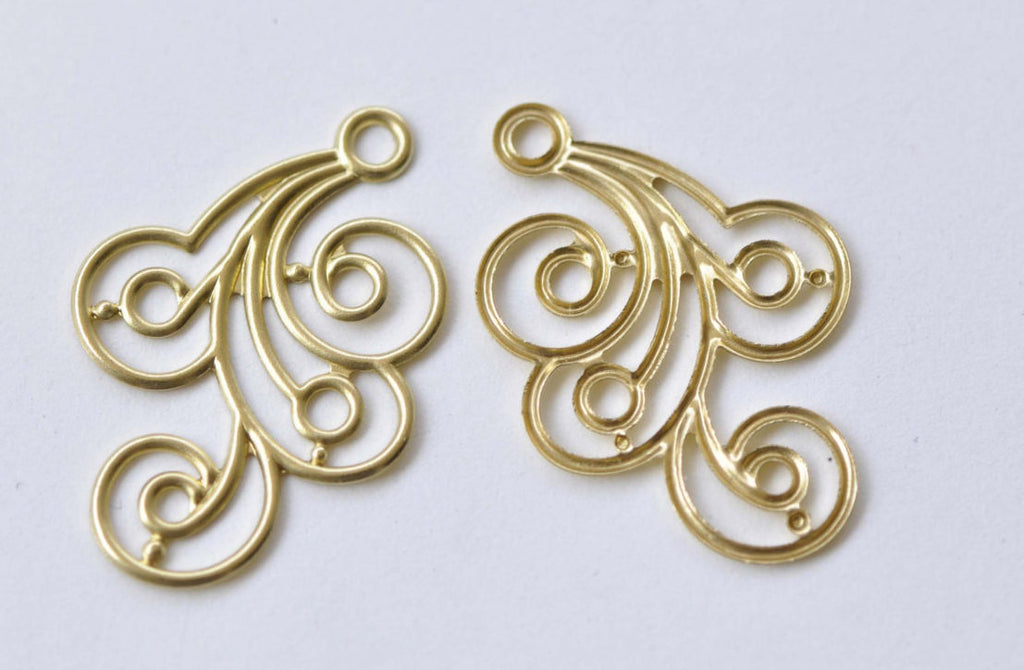 Raw Brass Filigree Floral Embellishments Stamping Set of 20 A8532