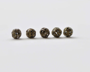 100 pcs Antique Bronze Filigree Ball Spacer Beads 6mm A8536