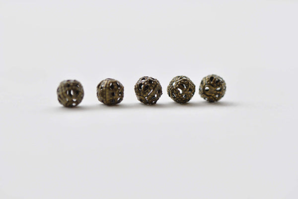 100 pcs Antique Bronze Filigree Ball Spacer Beads 6mm A8536